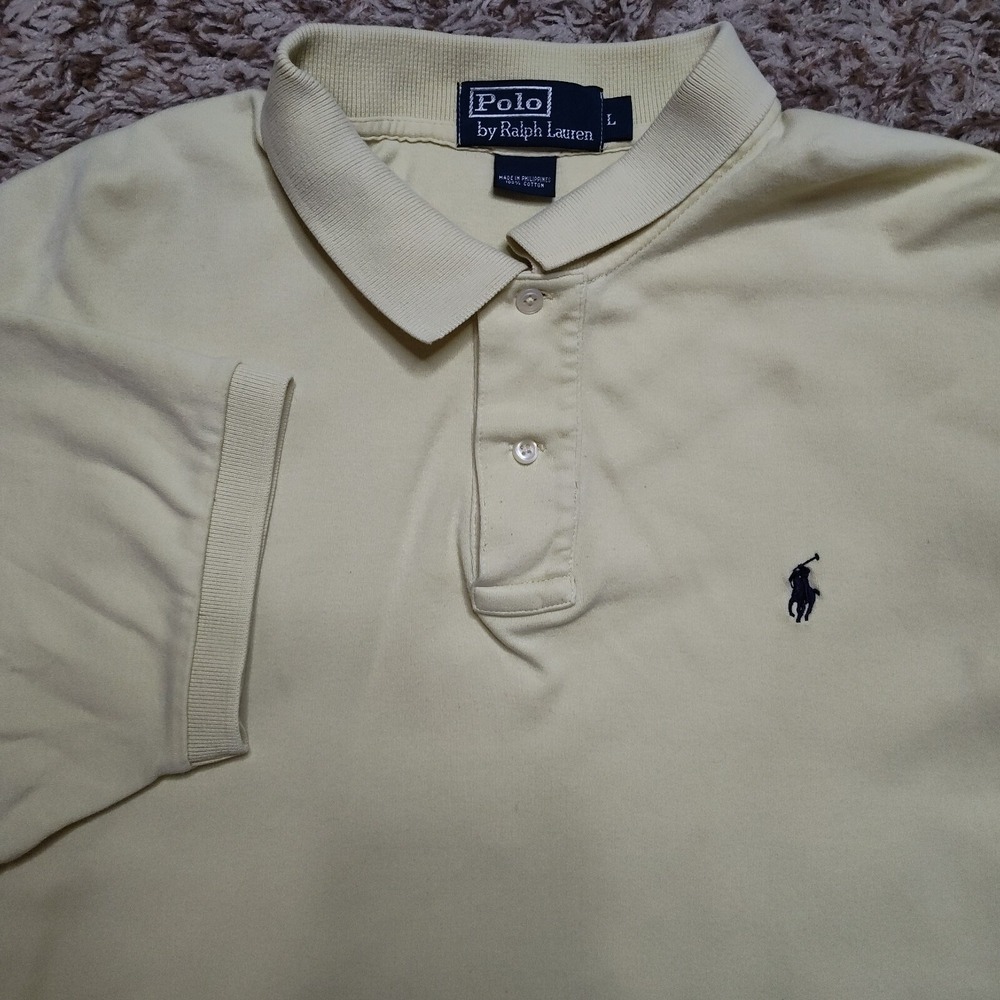 Polo Ralph Lauren Polo Shirt Mens L Yellow Short Sleeve Cotton Embroidered Pony